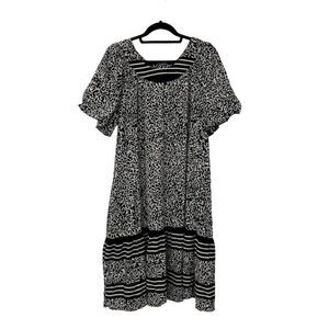 Liberty House Women's‎ Vintage Black Dress Short Sleeve Abstract Stripes Retro